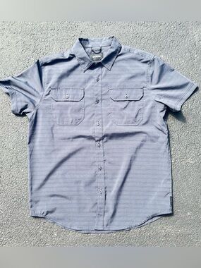 Prana Men's Short Sleeve Button-Down Shirt Gray Micro-Check Size M Chest Pockets